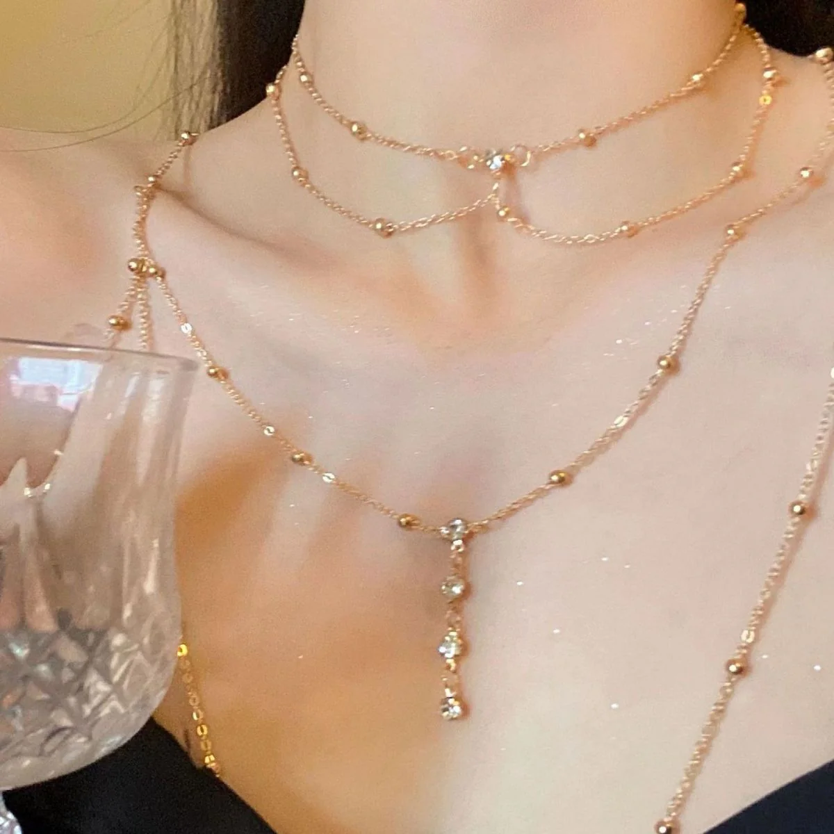 Chest chain jewelry pure desire style all-match sxy diamond pendant body chain necklace (FD) - Image 4