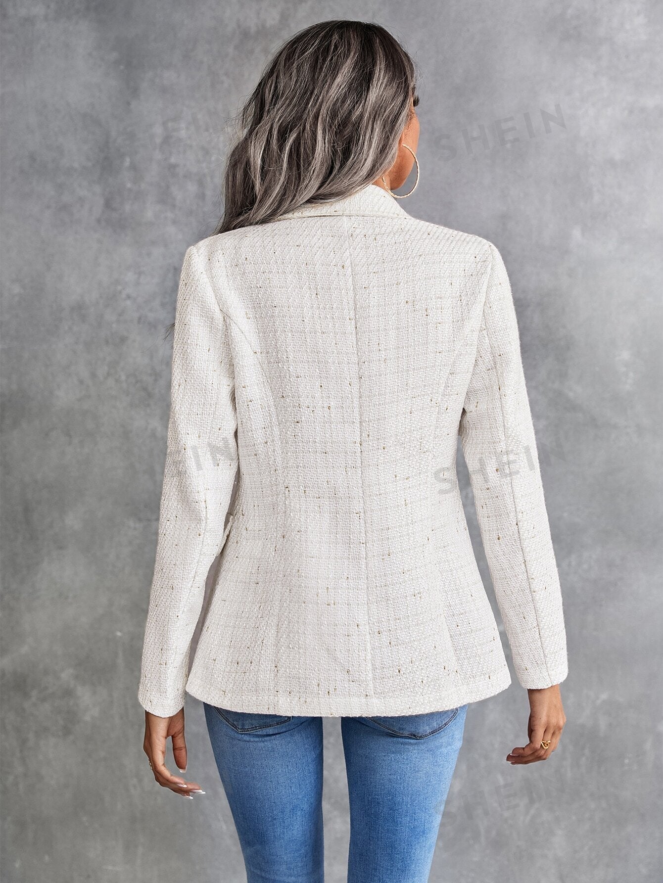 Clasi Lapel Neck Double Breasted Tweed Blazer - Image 4