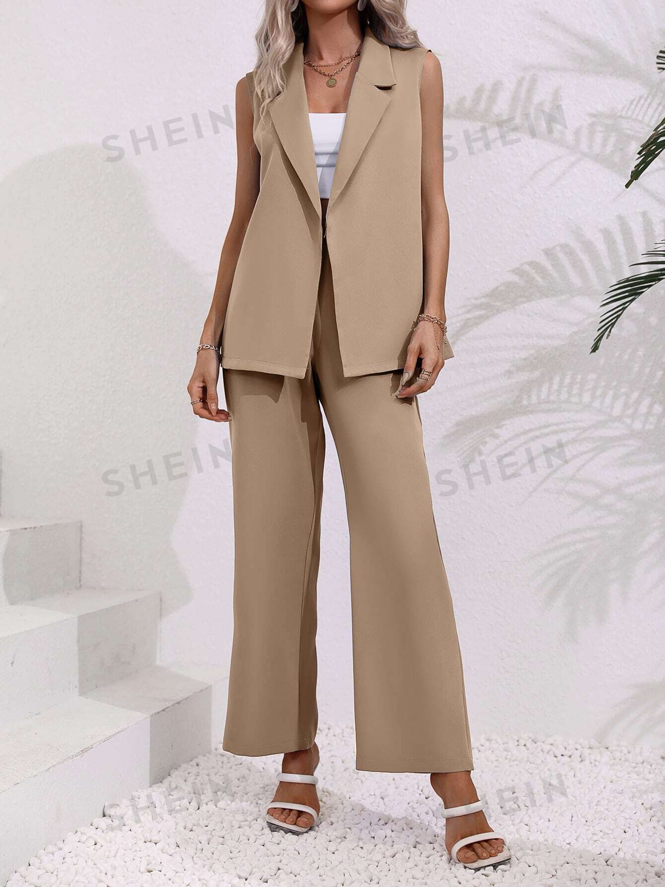 Clasi Solid Belted Vest Blazer & Pants - Image 6