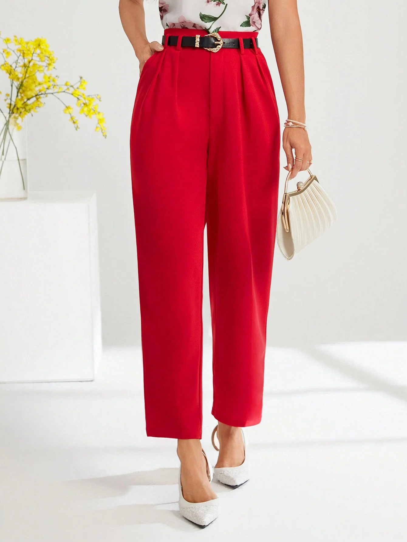 Clasi Solid Slant Pocket Suit Pants Without Belt - Image 12