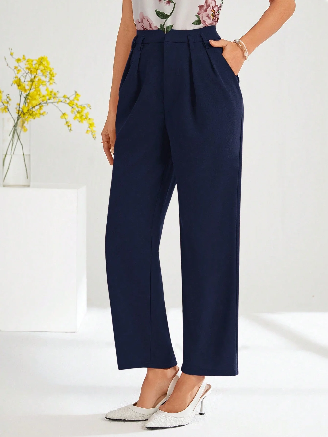 Clasi Solid Slant Pocket Suit Pants Without Belt - Image 14