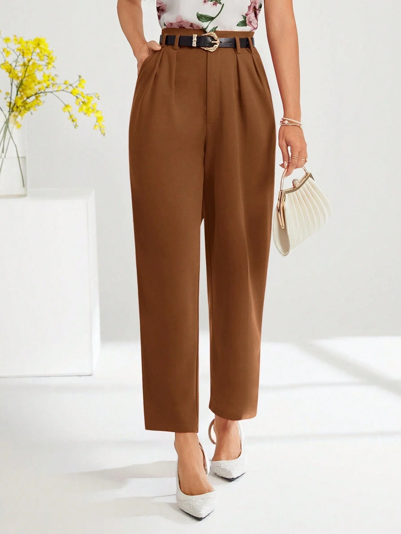 Clasi Solid Slant Pocket Suit Pants Without Belt - Image 24