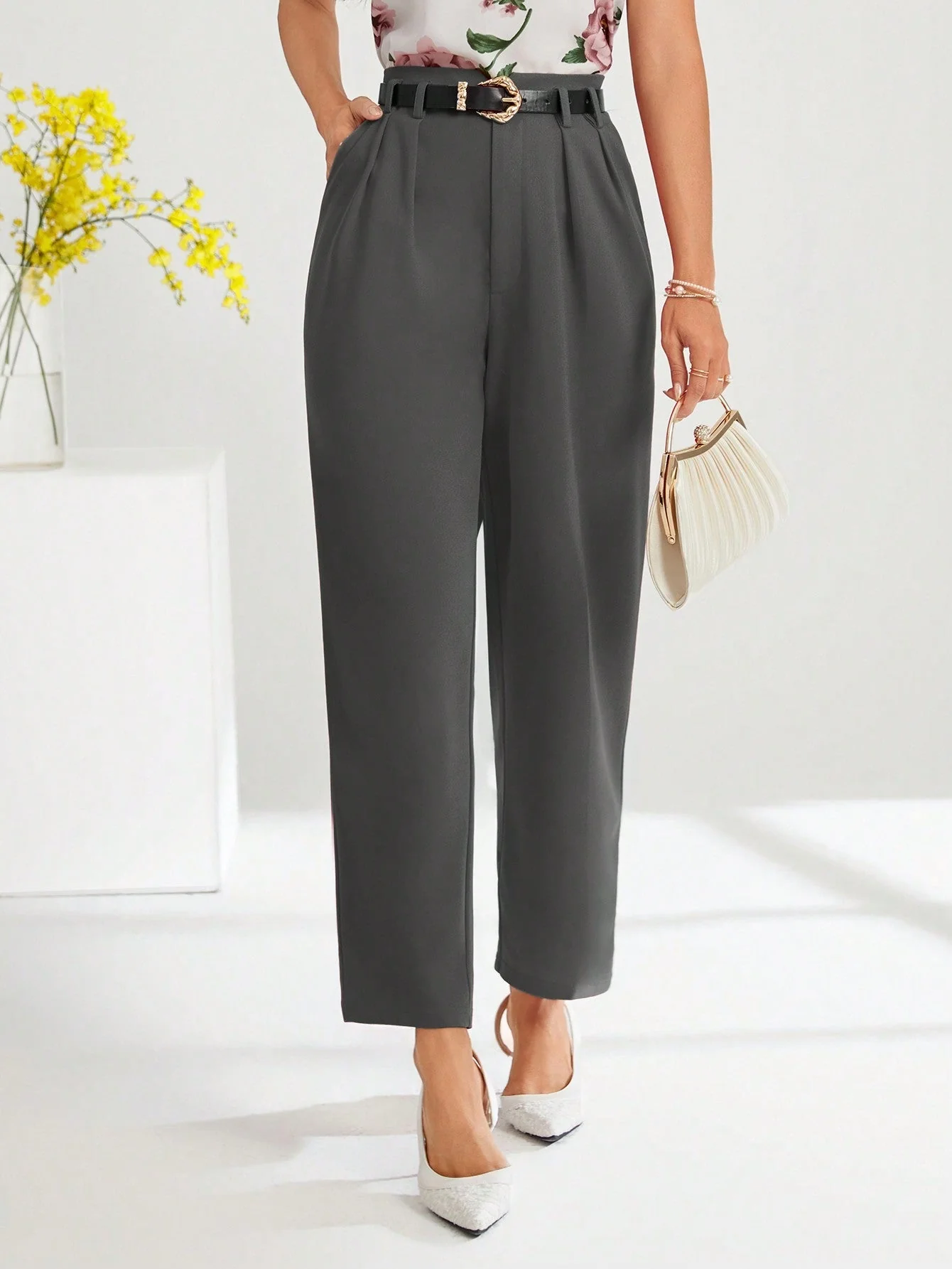 Clasi Solid Slant Pocket Suit Pants Without Belt - Image 8