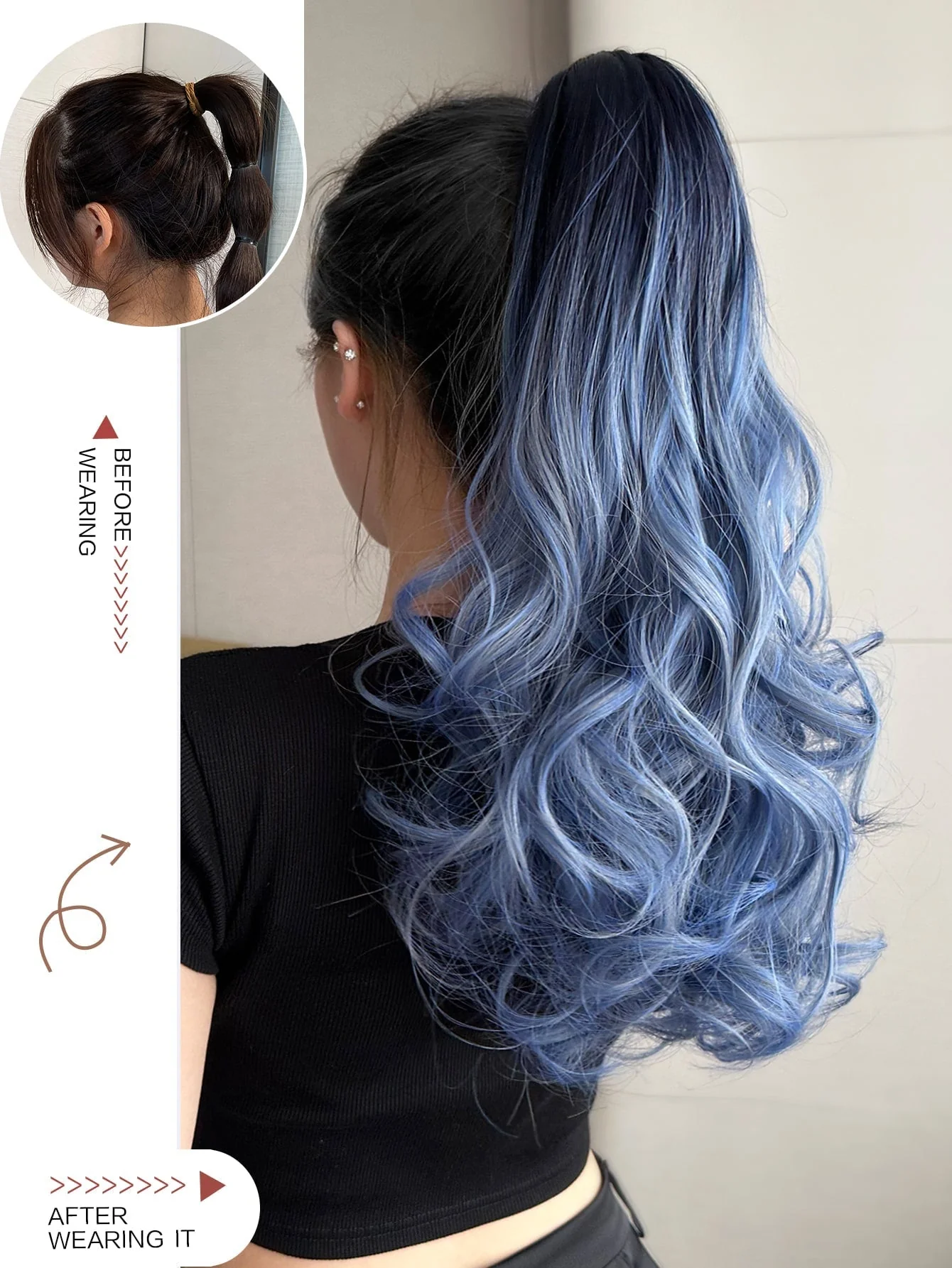 Claw Ponytail Extension 20 Inch Ombre Natural Wave Wavy Clip in Hair Extensions Soft Natural Looking Heat Resistant Fiber Synthetic Hairpiece For Women Daily Use - Image 11