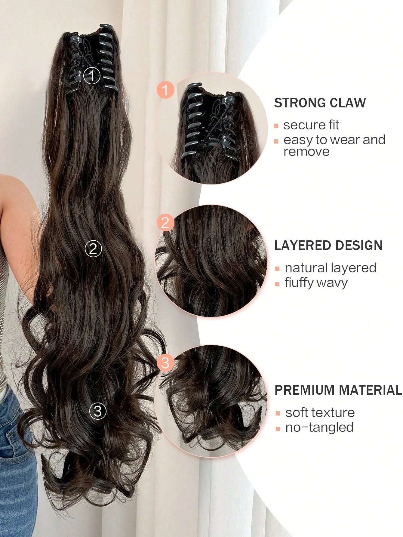 Claw Ponytail Extension 20 Inch Ombre Natural Wave Wavy Clip in Hair Extensions Soft Natural Looking Heat Resistant Fiber Synthetic Hairpiece For Women Daily Use - Image 29