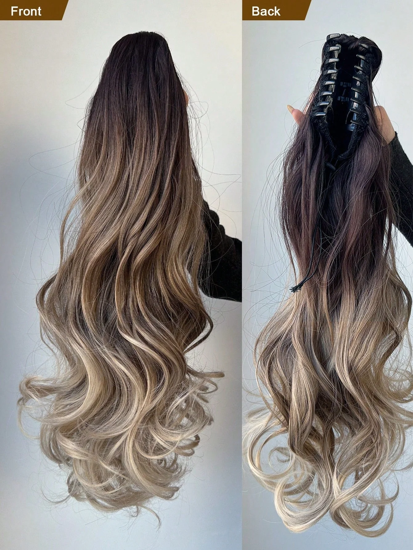 Claw Ponytail Extension 20 Inch Ombre Natural Wave Wavy Clip in Hair Extensions Soft Natural Looking Heat Resistant Fiber Synthetic Hairpiece For Women Daily Use - Image 4