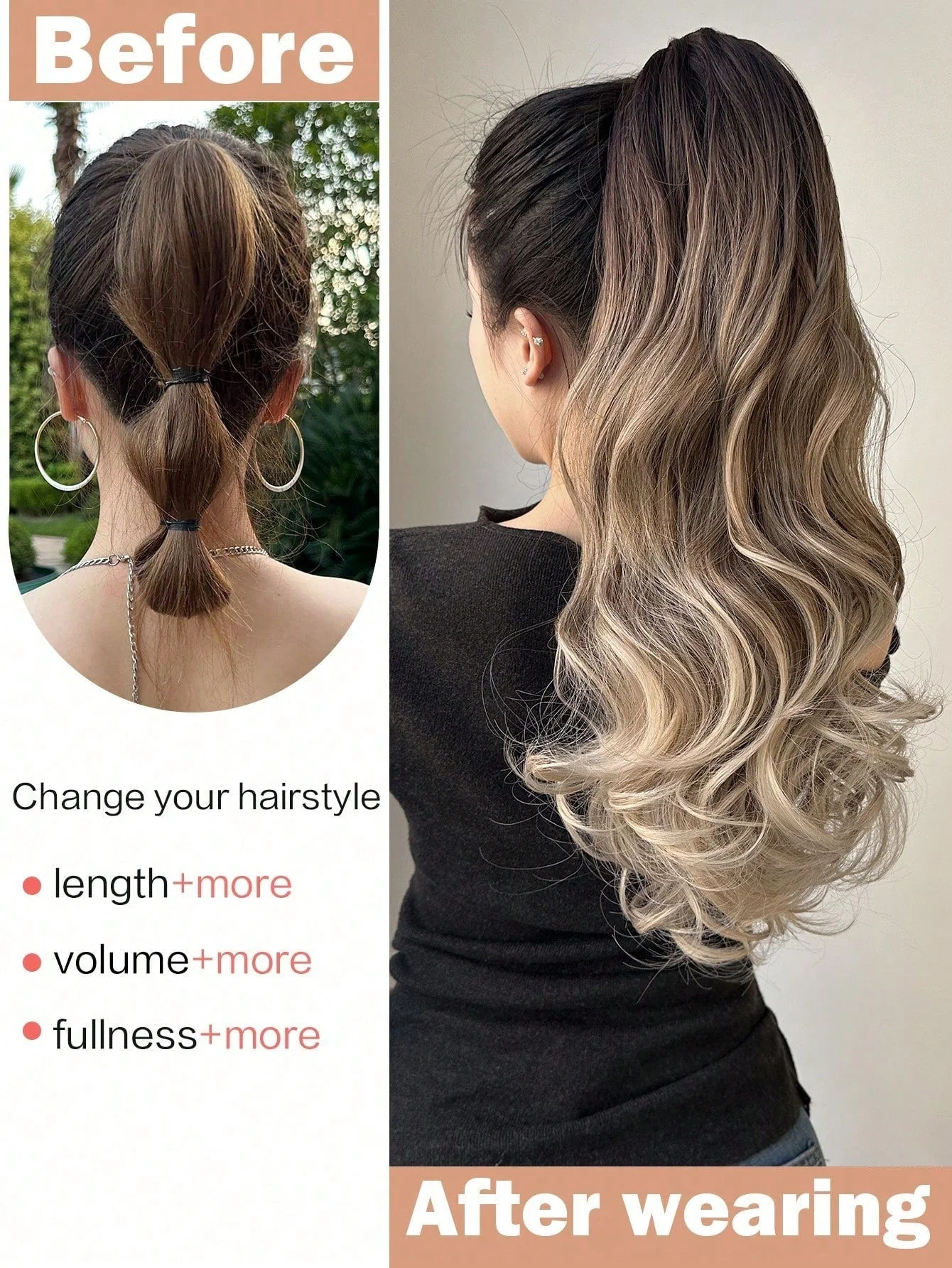 Claw Ponytail Extension 20 Inch Ombre Natural Wave Wavy Clip in Hair Extensions Soft Natural Looking Heat Resistant Fiber Synthetic Hairpiece For Women Daily Use - Image 7