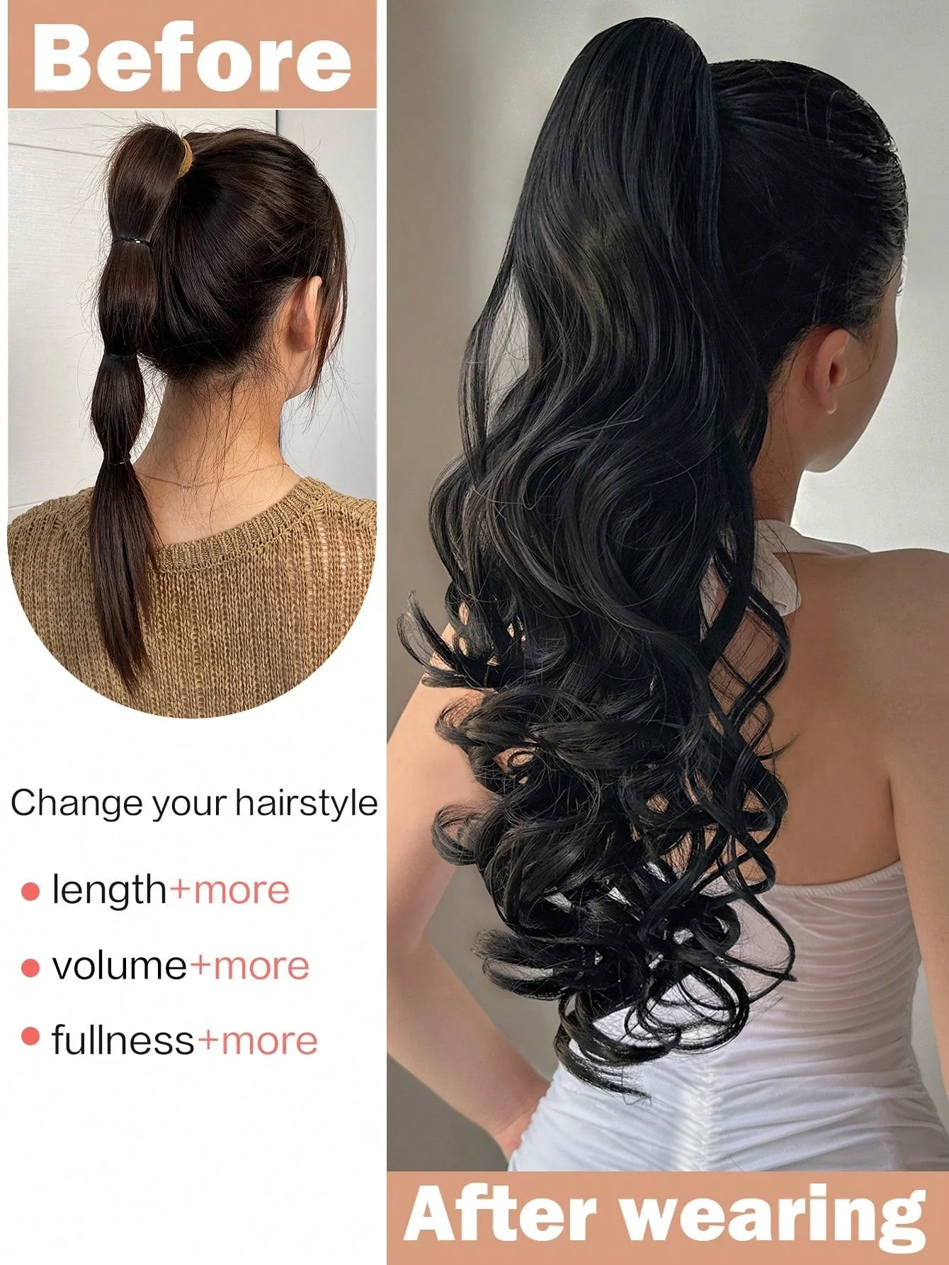 Claw Ponytail Extension 20 Inch Ombre Natural Wave Wavy Clip in Hair Extensions Soft Natural Looking Heat Resistant Fiber Synthetic Hairpiece For Women Daily Use - Image 3