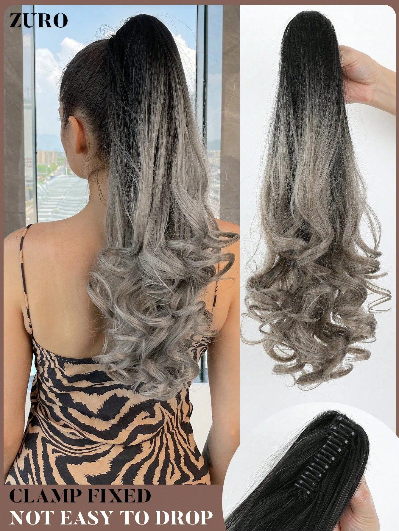 Claw Ponytail Extension 20 Inch Ombre Natural Wave Wavy Clip in Hair Extensions Soft Natural Looking Heat Resistant Fiber Synthetic Hairpiece For Women Daily Use FD - Image 14