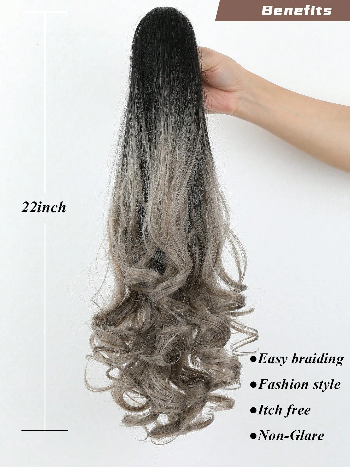Claw Ponytail Extension 20 Inch Ombre Natural Wave Wavy Clip in Hair Extensions Soft Natural Looking Heat Resistant Fiber Synthetic Hairpiece For Women Daily Use FD - Image 19