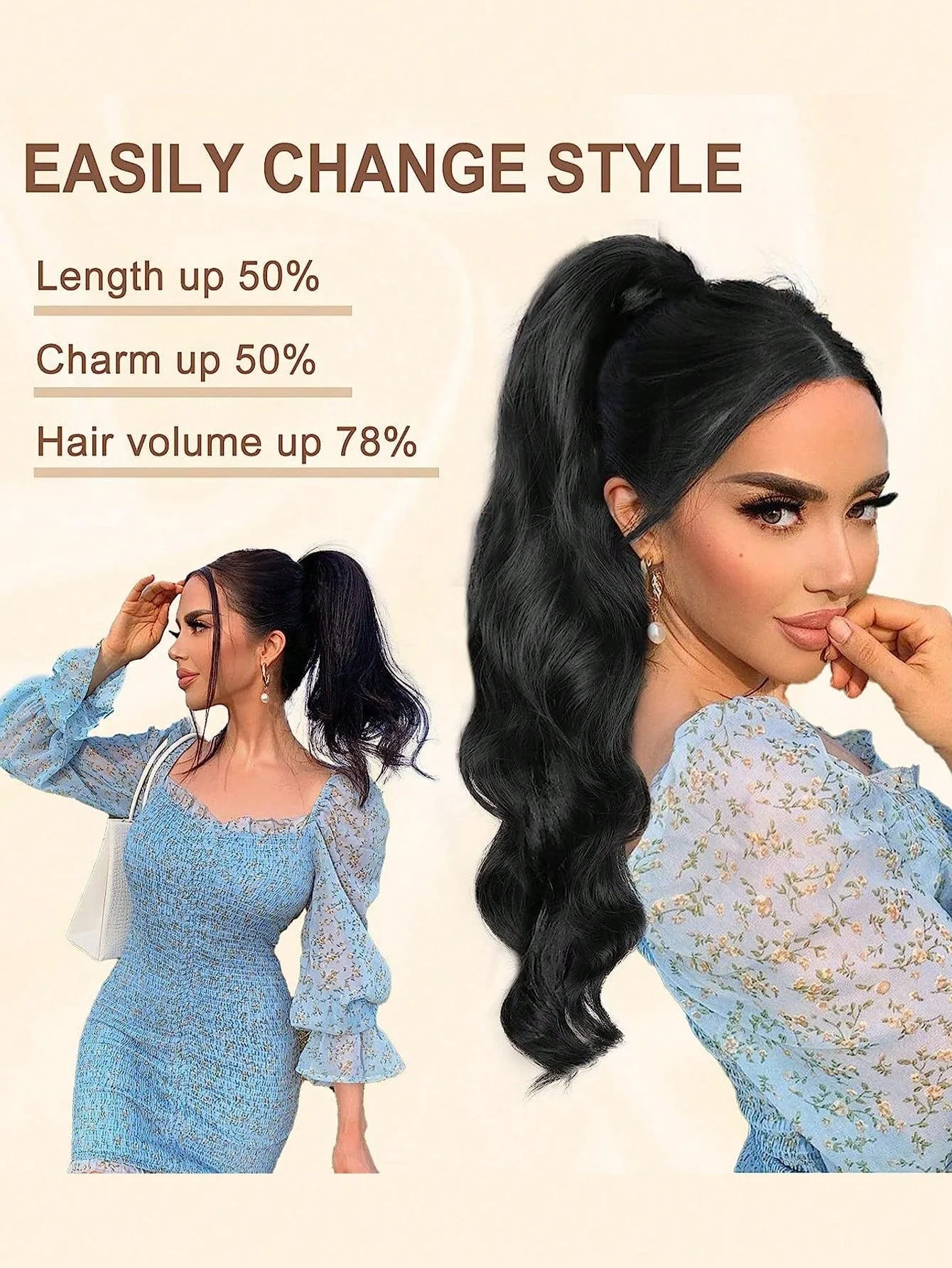 Claw Ponytail Extension 20 Inch Ombre Natural Wave Wavy Clip in Hair Extensions Soft Natural Looking Heat Resistant Fiber Synthetic Hairpiece For Women Daily Use FD - Image 24