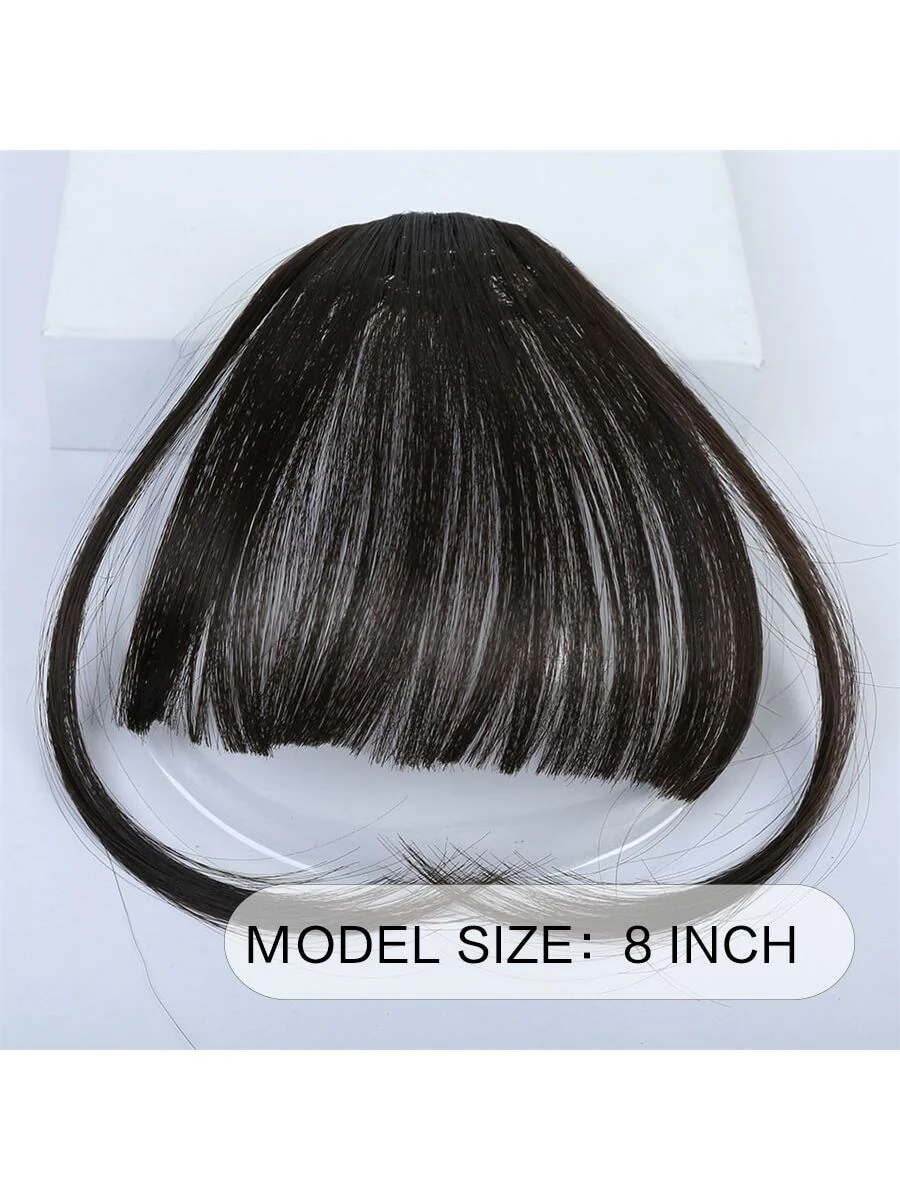 Clip In Bangs Front Neat Black Brown Bangs Hairpiece Synthetic Fake False Hair Piece Bangs Hairpiece Clip In Hair Extensions For Women Heat Resistant - Image 5