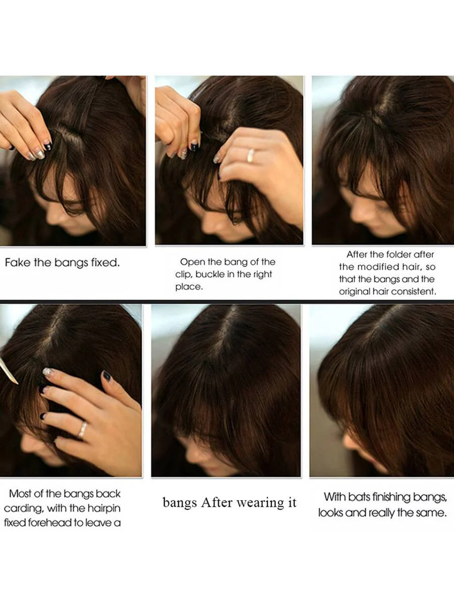 Clip In Bangs Front Neat Black Brown Bangs Hairpiece Synthetic Fake False Hair Piece Bangs Hairpiece Clip In Hair Extensions For Women Heat Resistant FD - Image 16