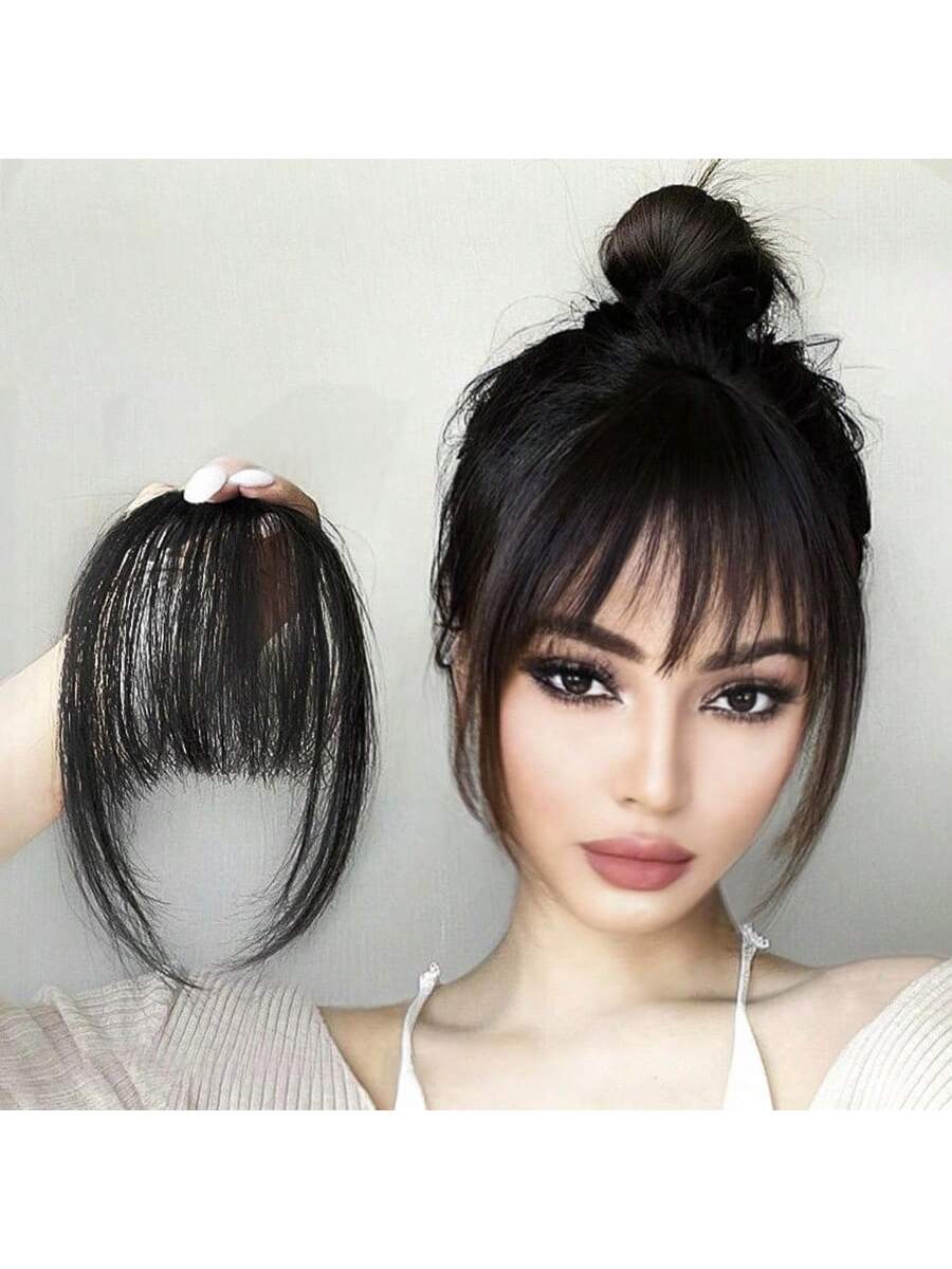 Clip In Bangs Front Neat Black Brown Bangs Hairpiece Synthetic Fake False Hair Piece Bangs Hairpiece Clip In Hair Extensions For Women Heat Resistant FD - Image 3