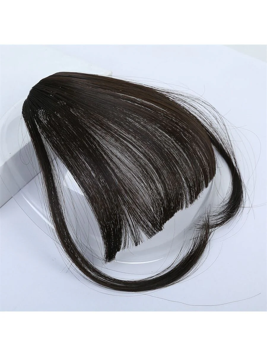 Clip In Bangs Front Neat Black Brown Bangs Hairpiece Synthetic Fake False Hair Piece Bangs Hairpiece Clip In Hair Extensions For Women Heat Resistant FD - Image 7