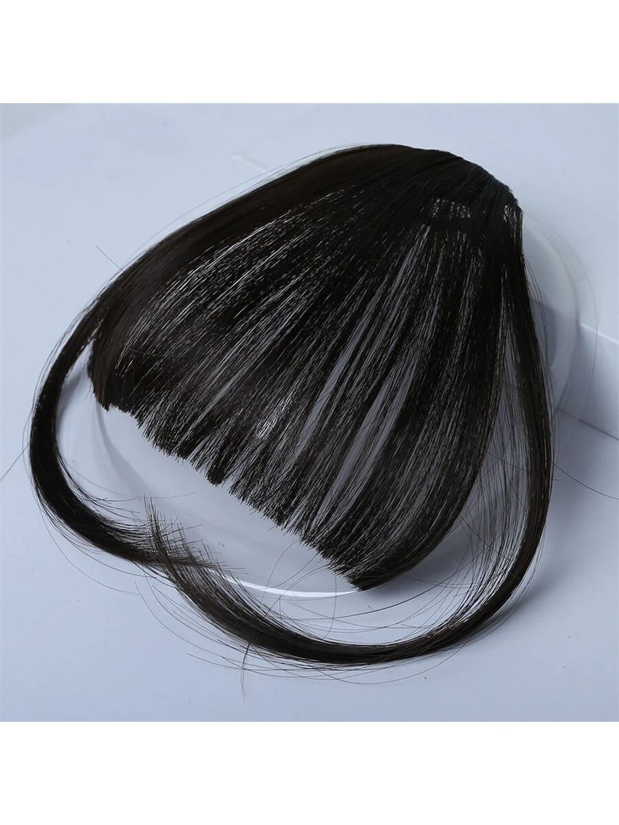 Clip In Bangs Front Neat Black Brown Bangs Hairpiece Synthetic Fake False Hair Piece Bangs Hairpiece Clip In Hair Extensions For Women Heat Resistant FD - Image 9
