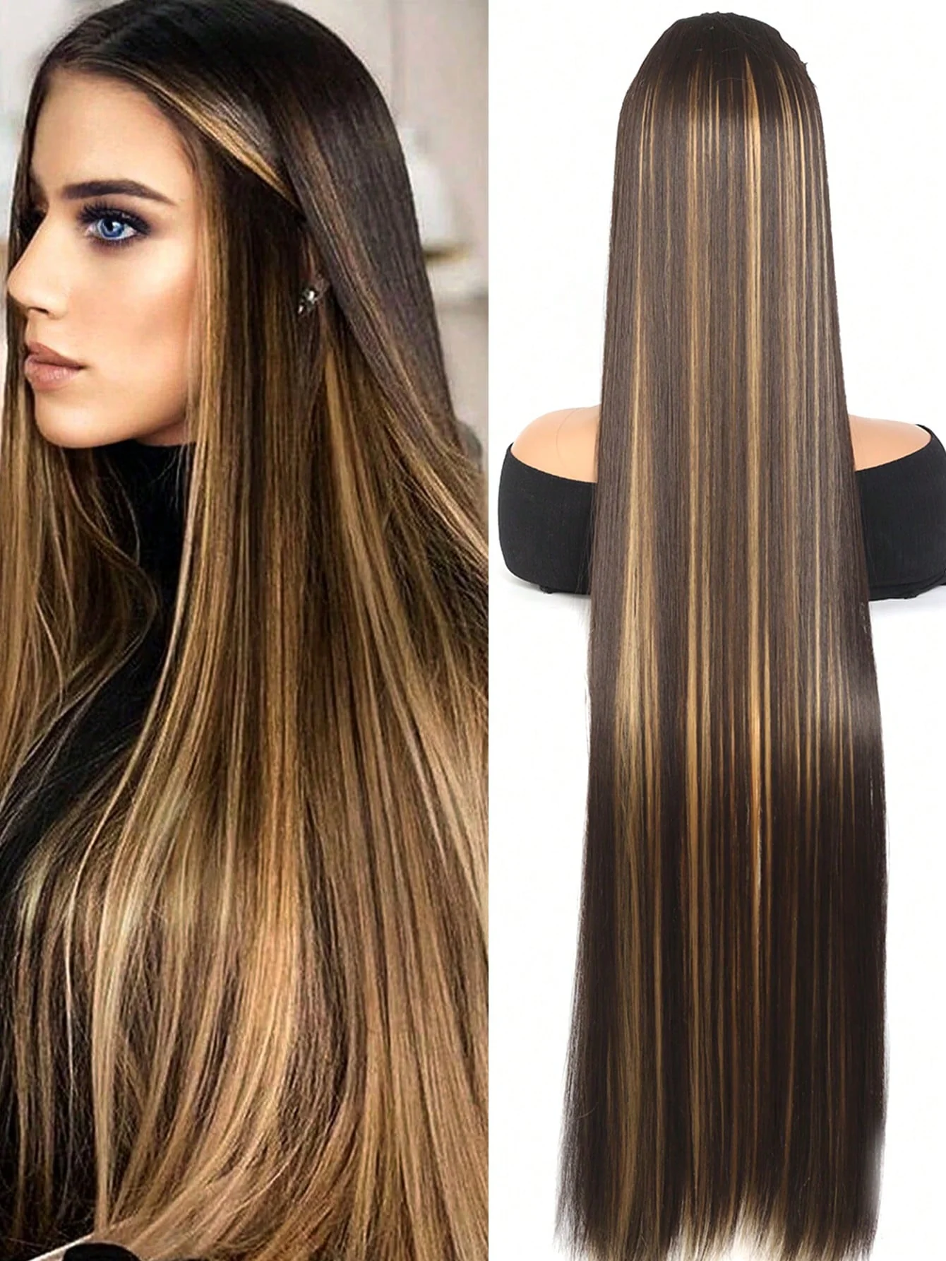 Clip In Hair Extensions 20-40 Inch Extra long Straight Brown Mixed Blonde Fake Hairpiece 5 Clips Synthetic Hair Extensions For Women Daily Use FD