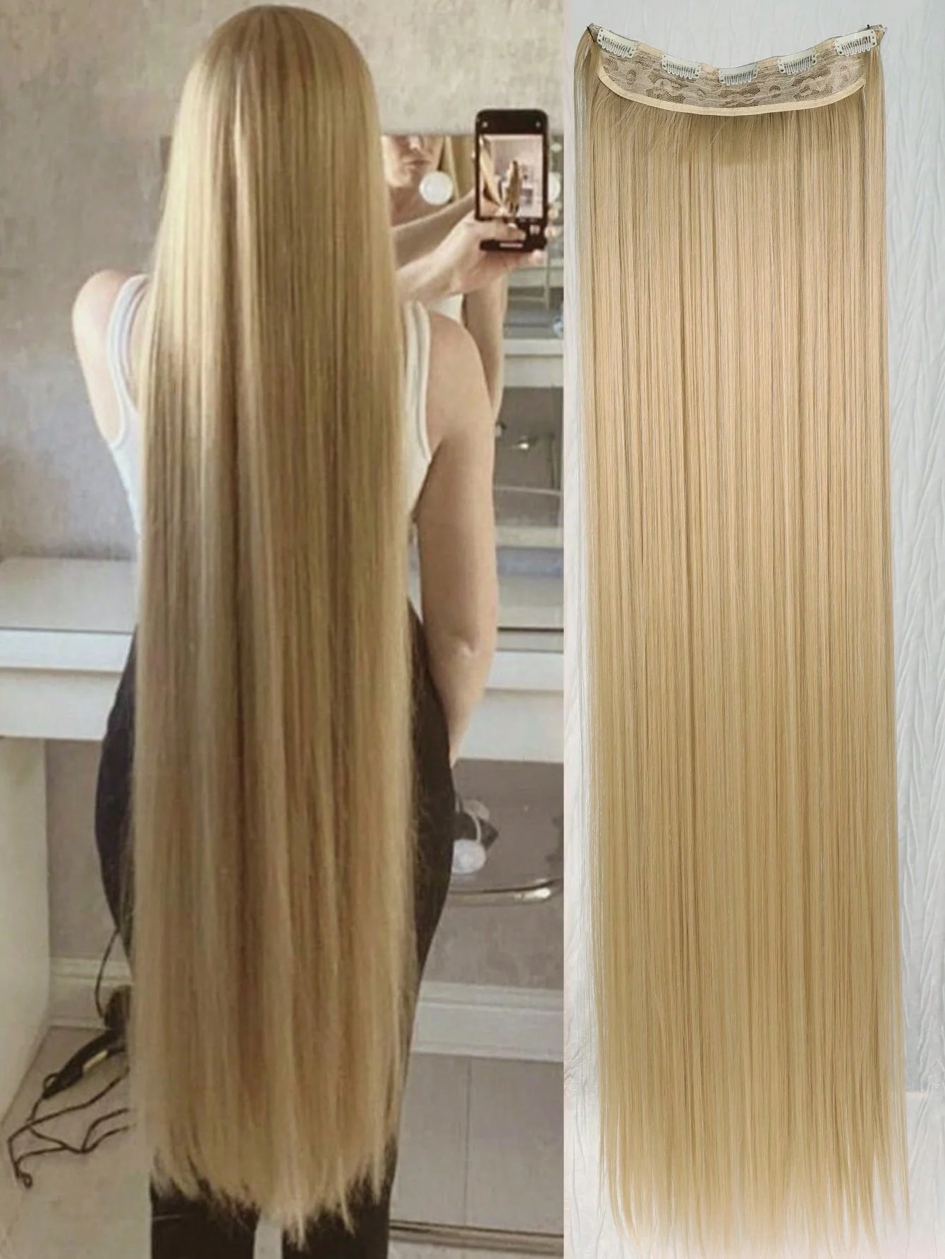 Clip In Hair Extensions 20-40 Inch Extra long Straight Brown Mixed Blonde Fake Hairpiece 5 Clips Synthetic Hair Extensions For Women Daily Use FD - Image 5