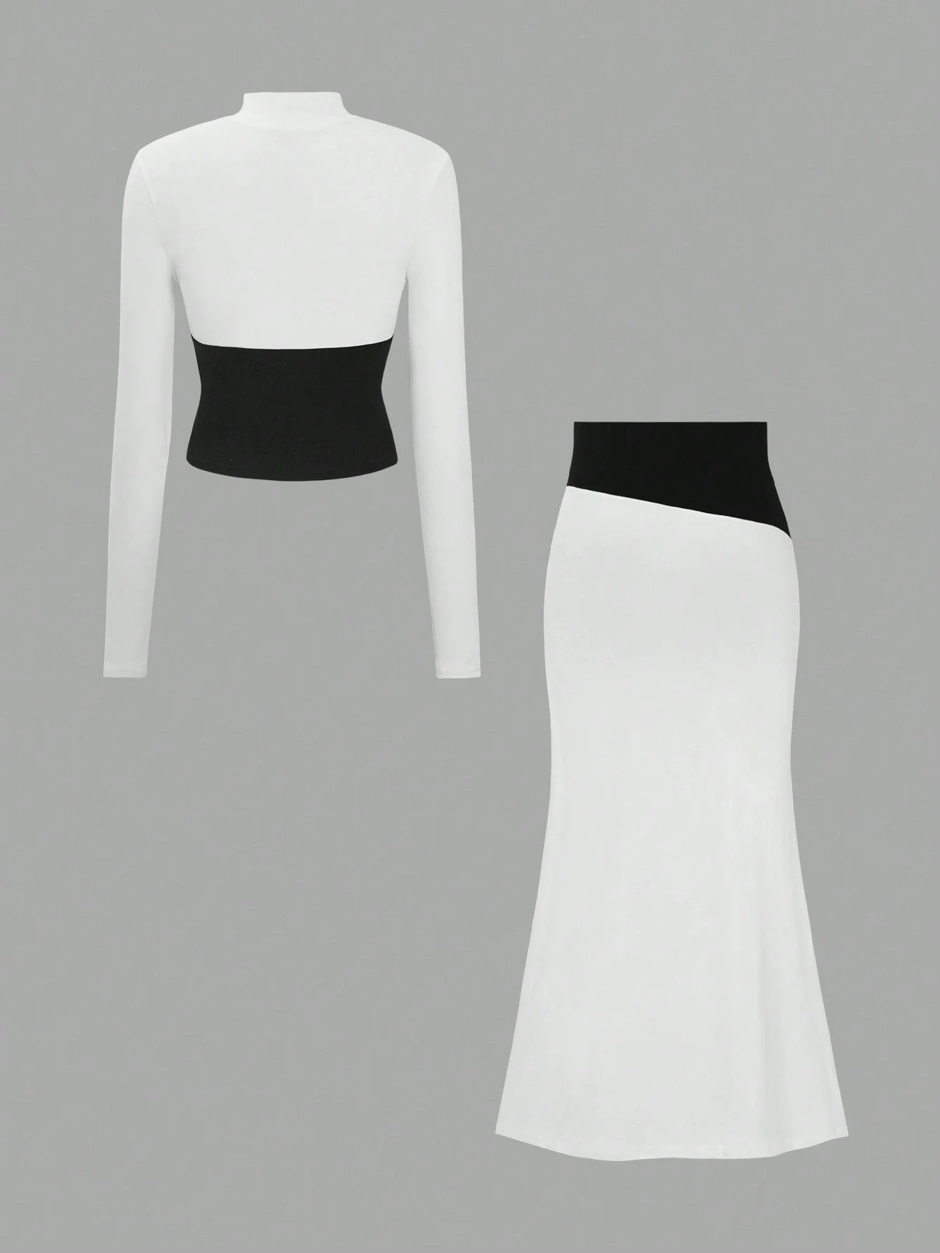 Color Blocking Design Lace-Up Halter Top & High Waisted Maxi Skirt Set,Elegant & Slimming - Image 7