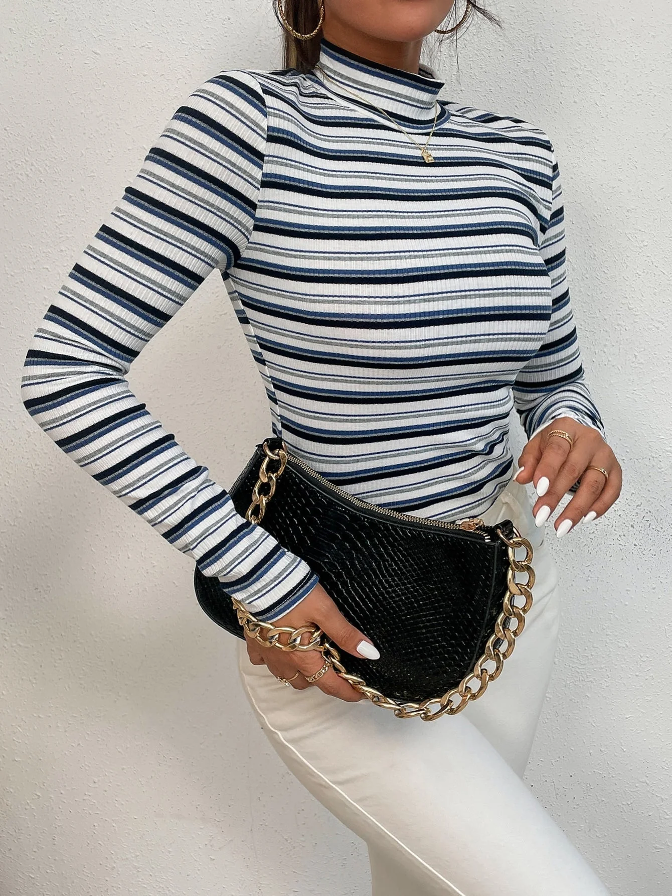 Colorful Striped Mock Neck Tee - Image 10