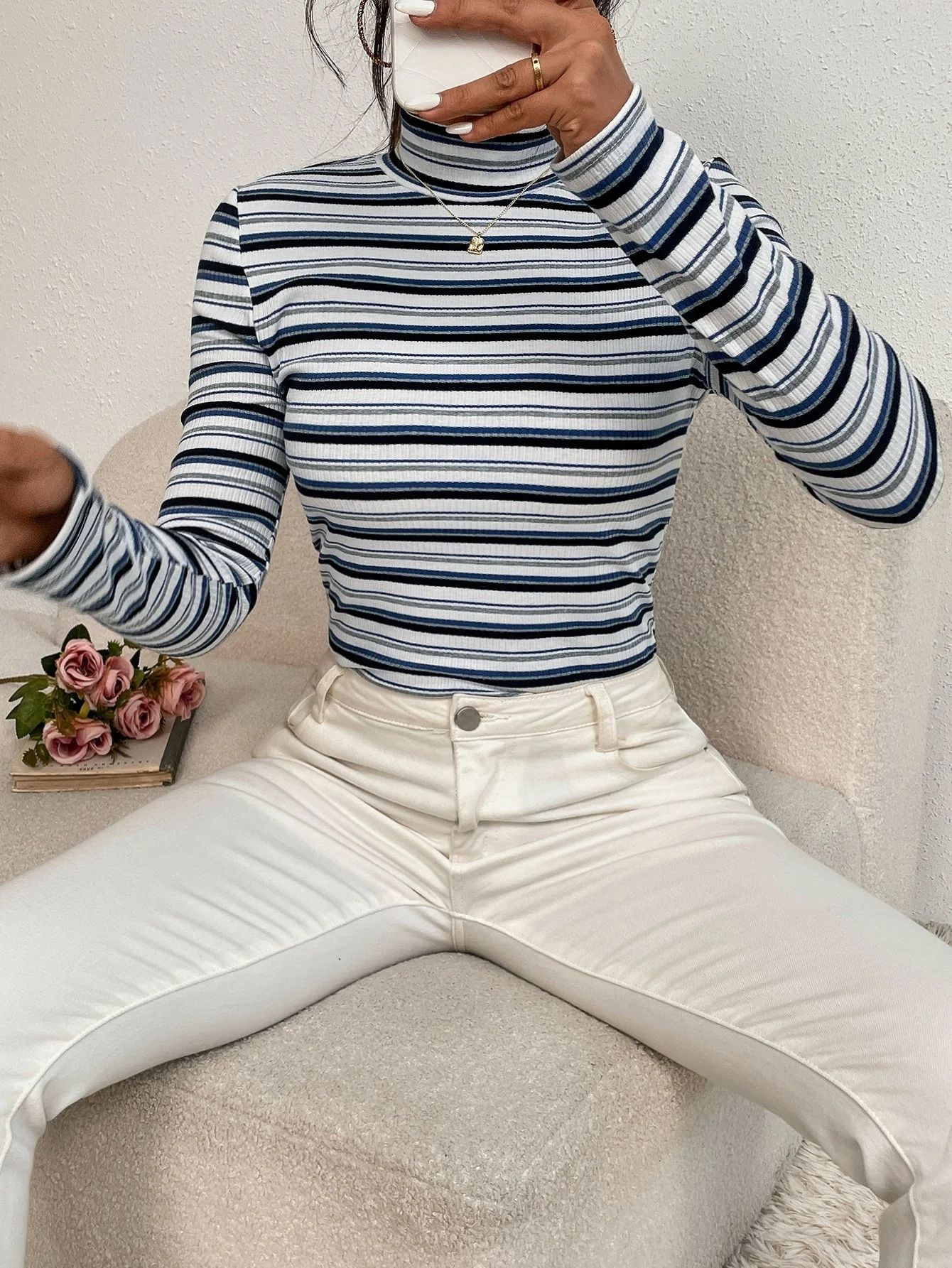 Colorful Striped Mock Neck Tee - Image 11