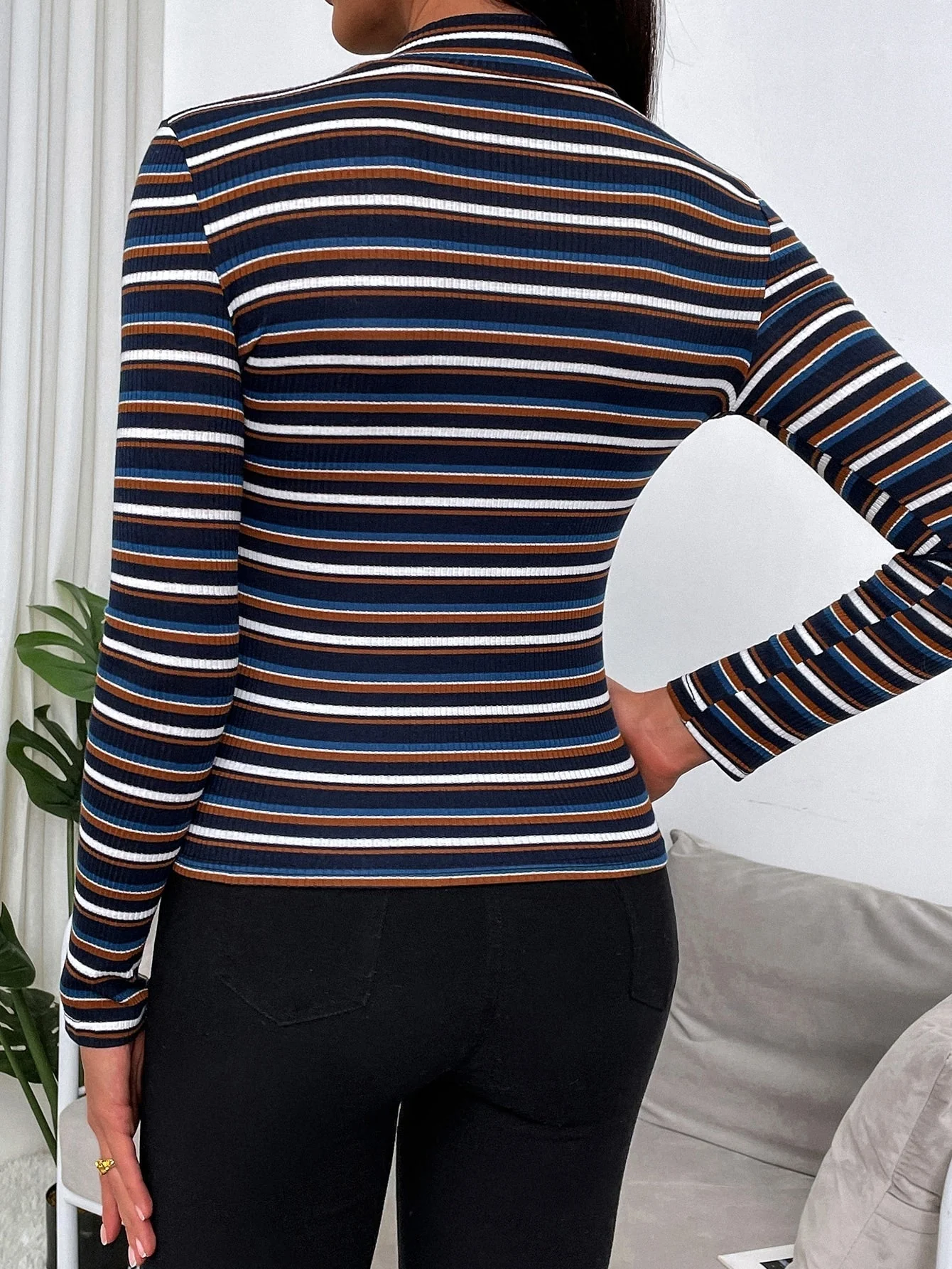 Colorful Striped Mock Neck Tee - Image 3