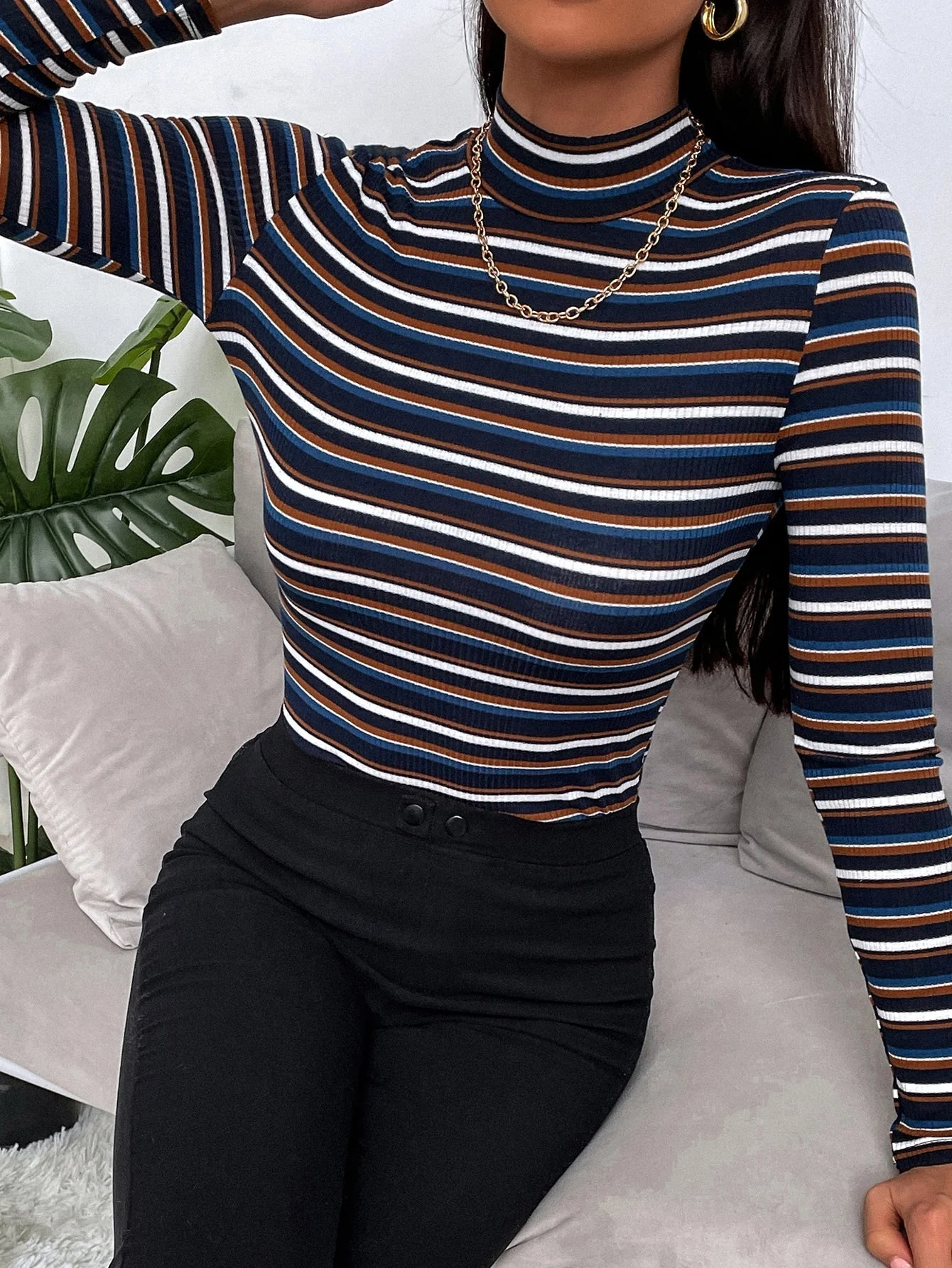Colorful Striped Mock Neck Tee - Image 4