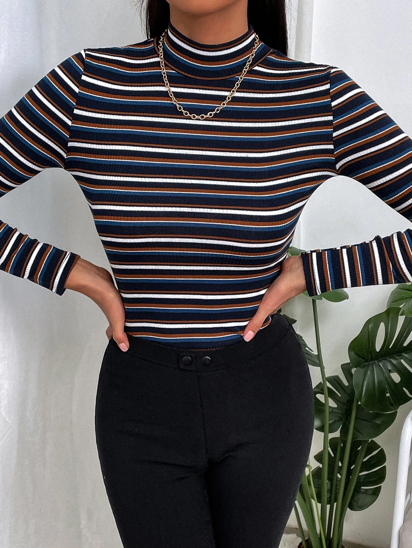 Colorful Striped Mock Neck Tee - Image 7