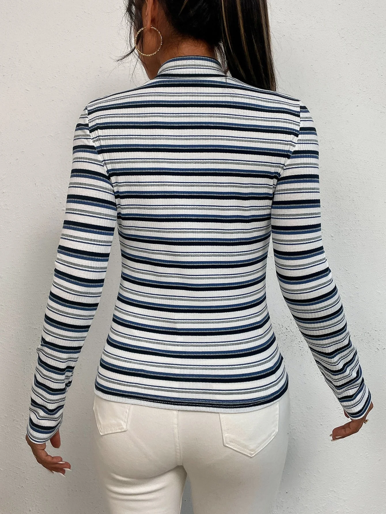 Colorful Striped Mock Neck Tee - Image 9