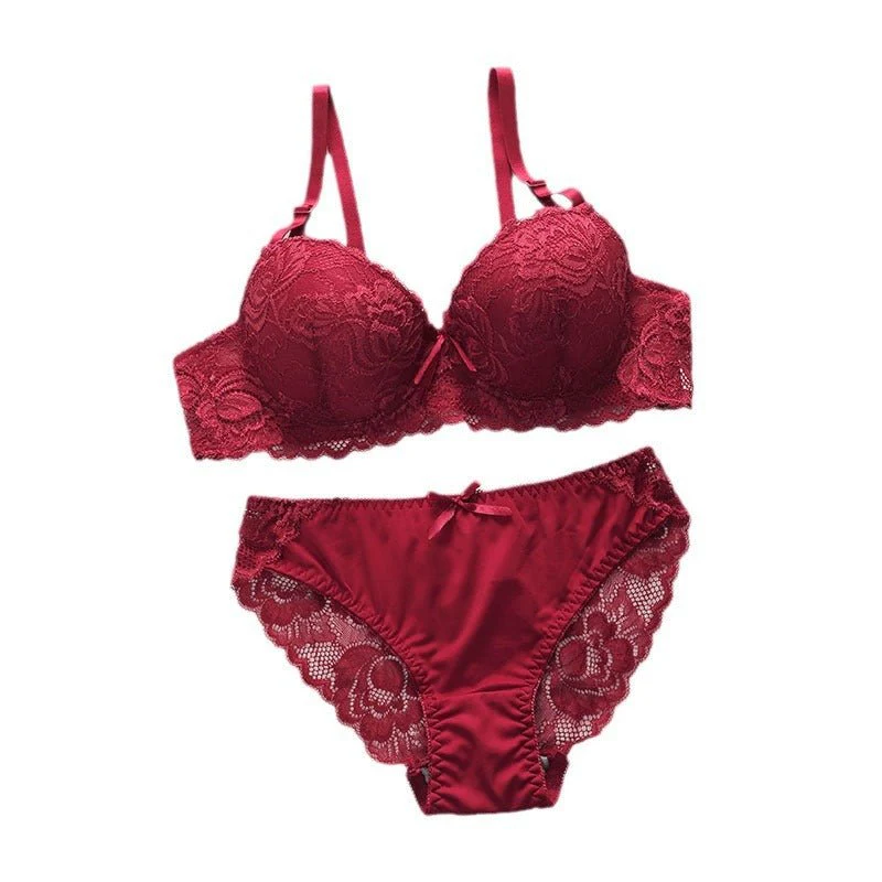 Comfortable gathered steel ring adjustable lace panties bra FD - Image 10
