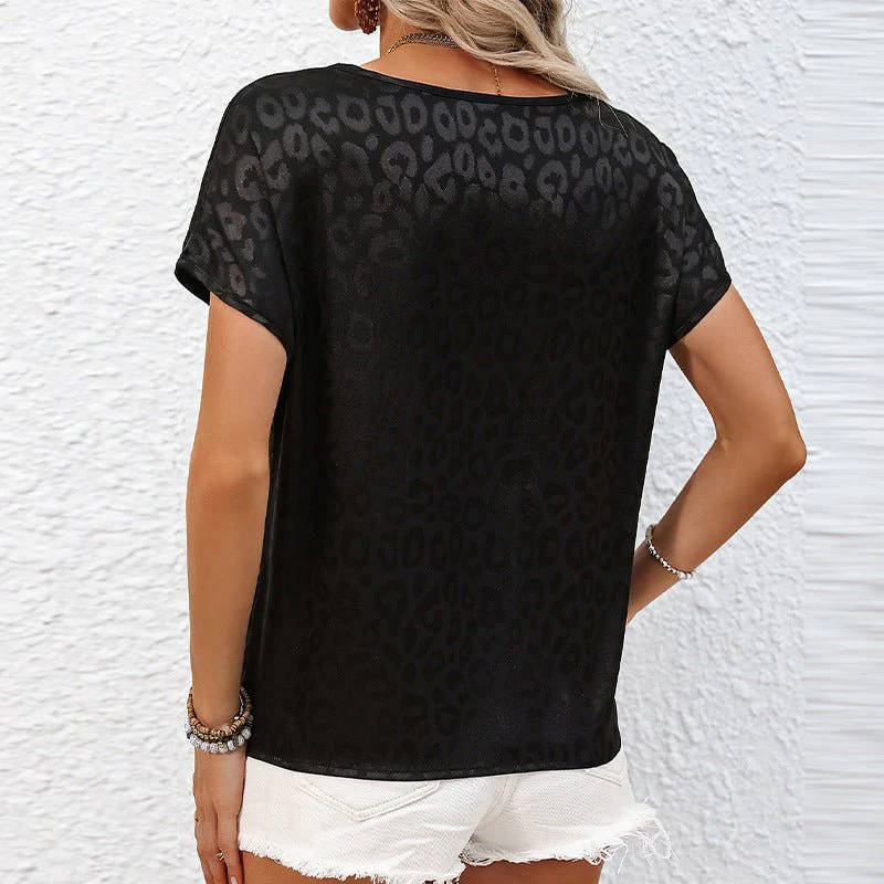 Commuting style satin jacquard short-sleeved T-shirt loose pullover - Image 2