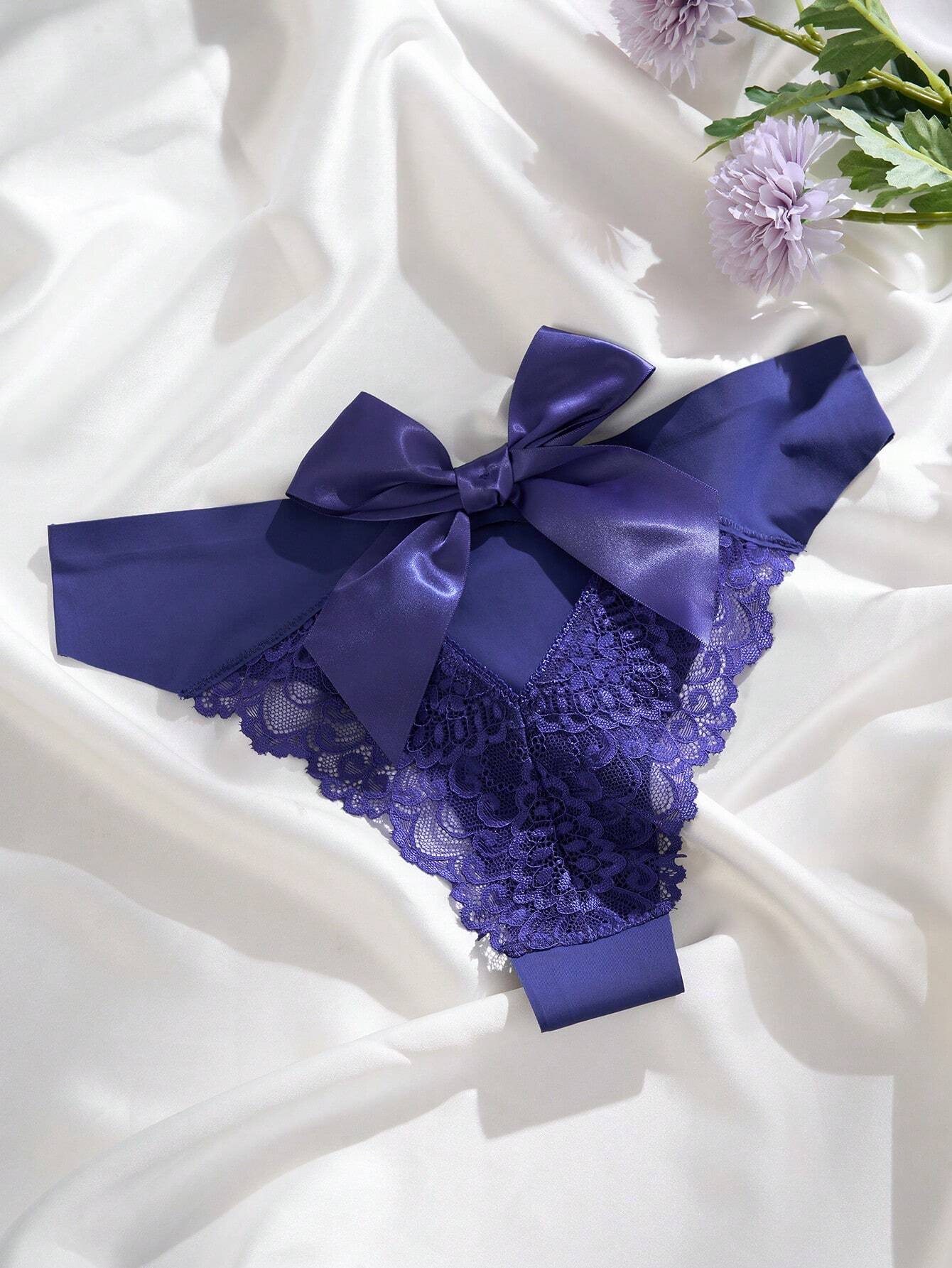 Contrast Lace Cut Out Bow Back Panty Lingerie FD - Image 11
