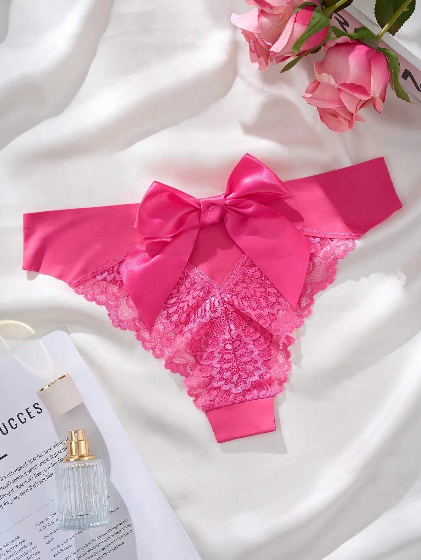 Contrast Lace Cut Out Bow Back Panty Lingerie FD - Image 15