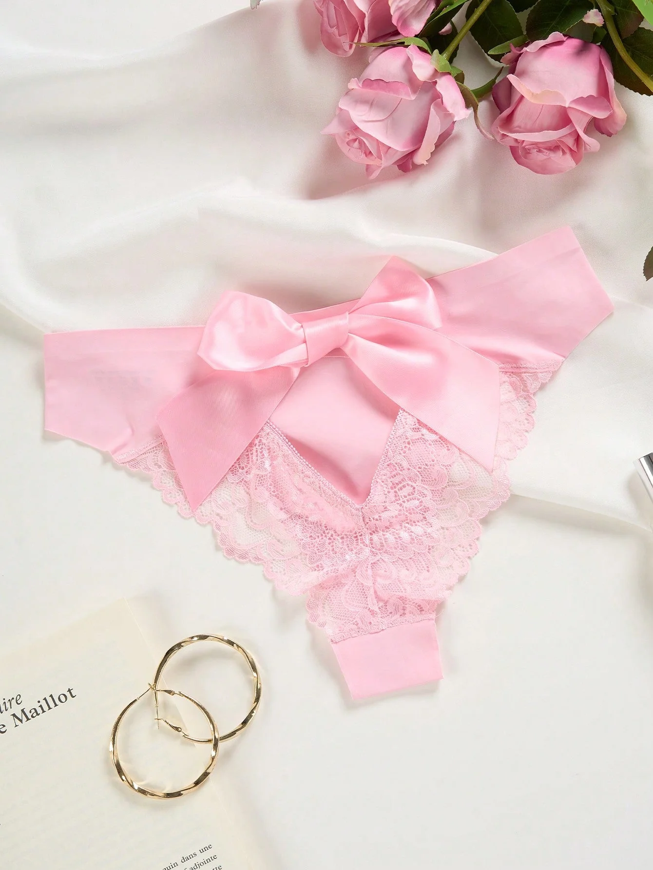 Contrast Lace Cut Out Bow Back Panty Lingerie FD - Image 16