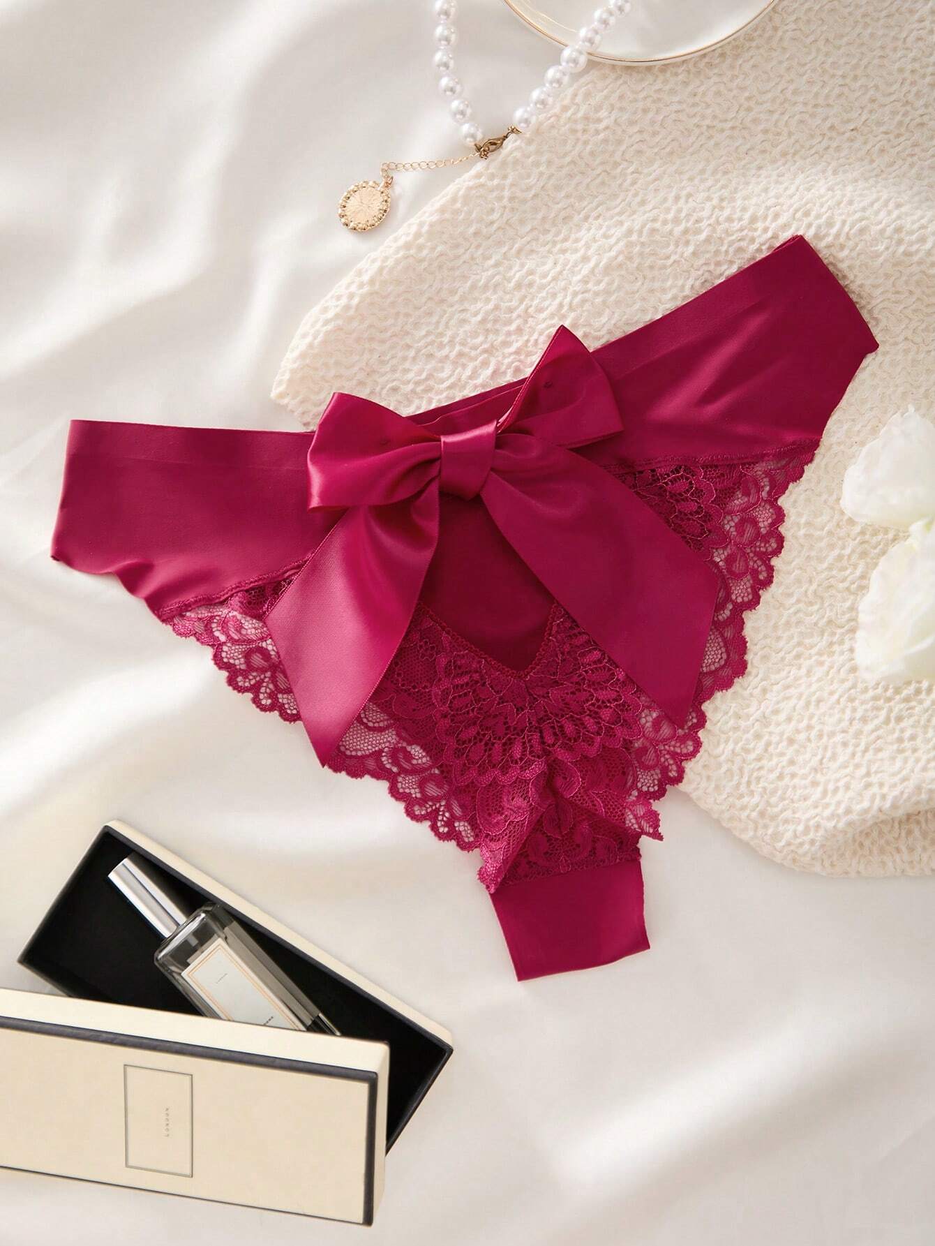 Contrast Lace Cut Out Bow Back Panty Lingerie FD - Image 9