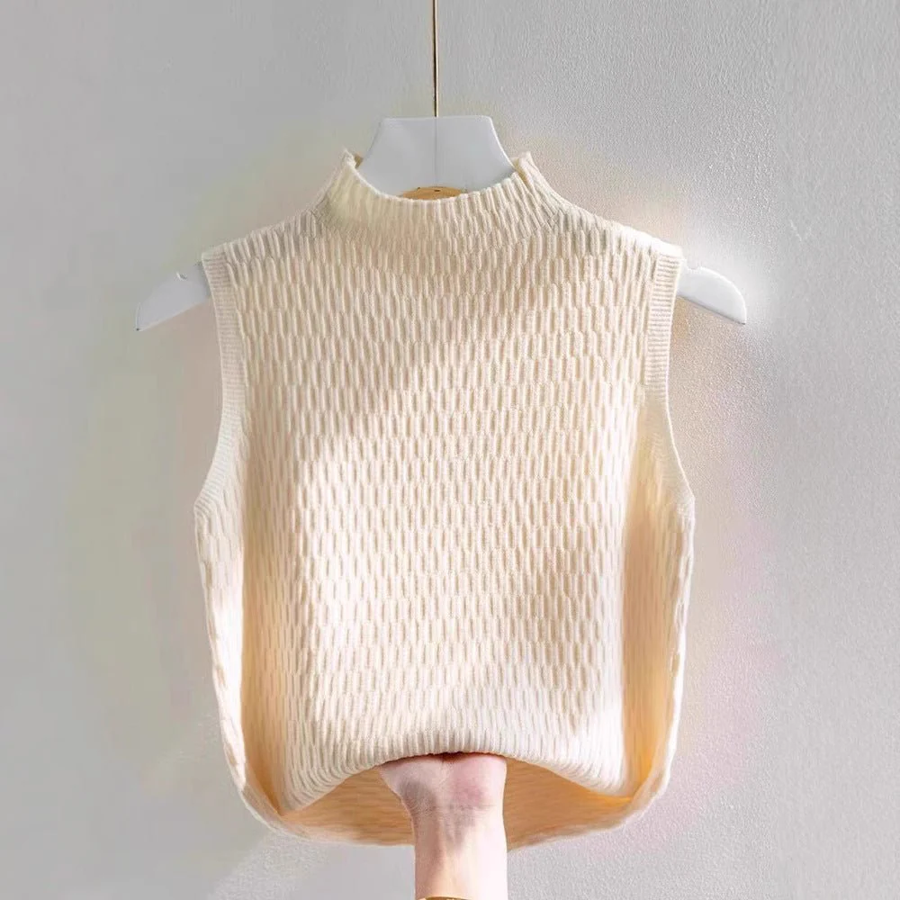 Core-spun yarn sling small vest women's summer new inner bottoming shirt semi-turtleneck sweater sleeveless knitted top FD