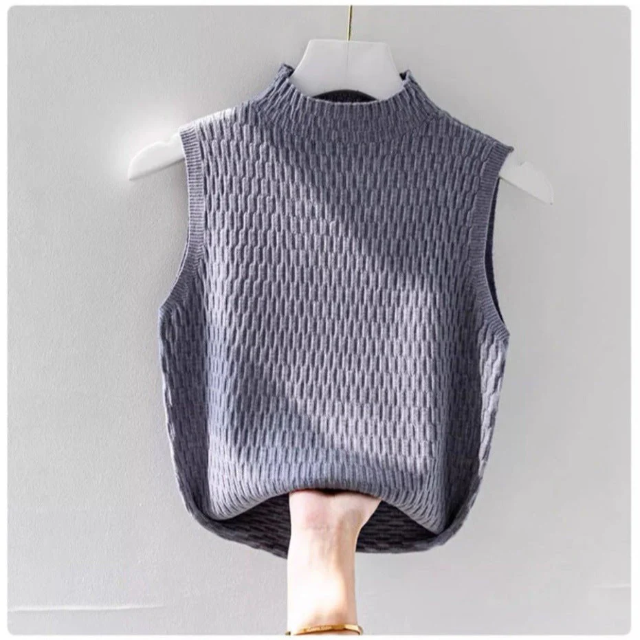 Core-spun yarn sling small vest women's summer new inner bottoming shirt semi-turtleneck sweater sleeveless knitted top FD - Image 3
