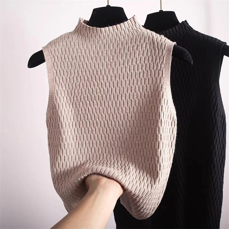 Core-spun yarn sling small vest women's summer new inner bottoming shirt semi-turtleneck sweater sleeveless knitted top FD - Image 5