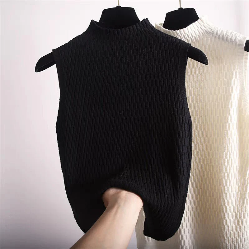 Core-spun yarn sling small vest women's summer new inner bottoming shirt semi-turtleneck sweater sleeveless knitted top FD - Image 6