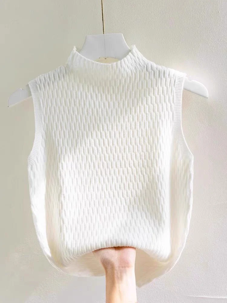Core-spun yarn sling small vest women's summer new inner bottoming shirt semi-turtleneck sweater sleeveless knitted top FD - Image 7