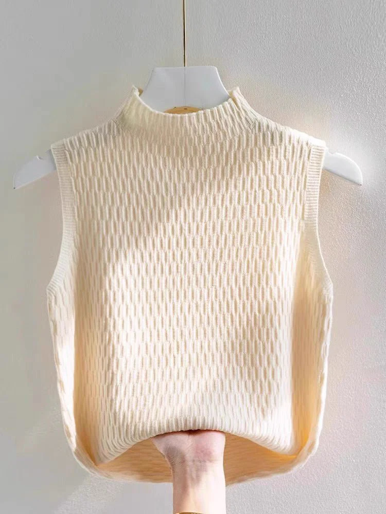 Core-spun yarn sling small vest women's summer new inner bottoming shirt semi-turtleneck sweater sleeveless knitted top FD - Image 8