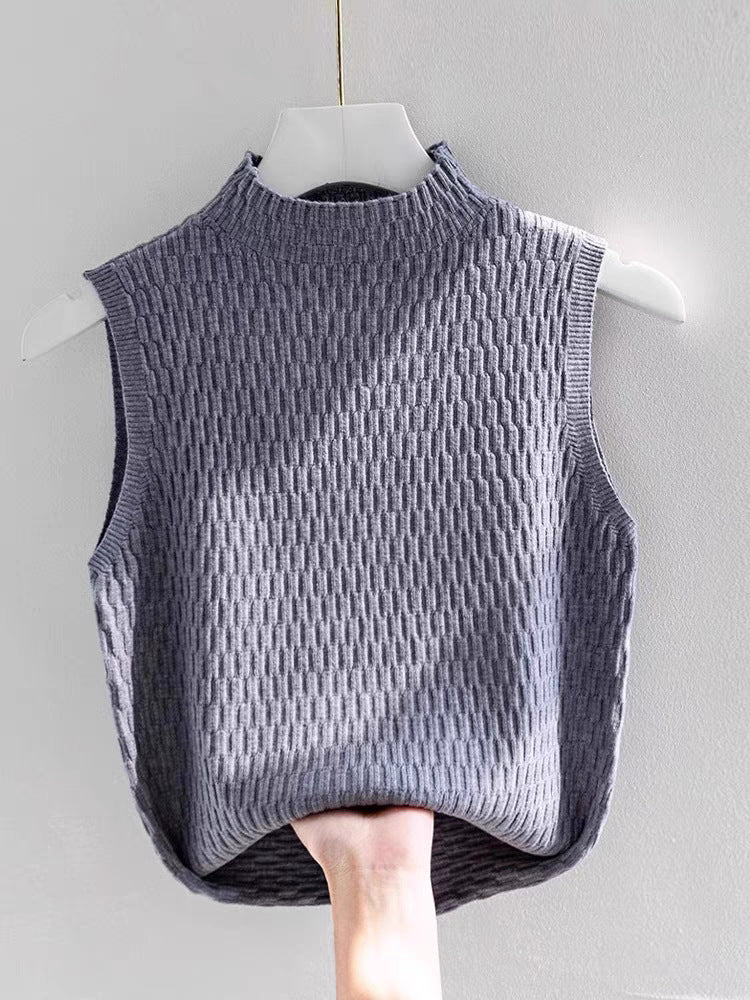 Core-spun yarn sling small vest women's summer new inner bottoming shirt semi-turtleneck sweater sleeveless knitted top FD - Image 9