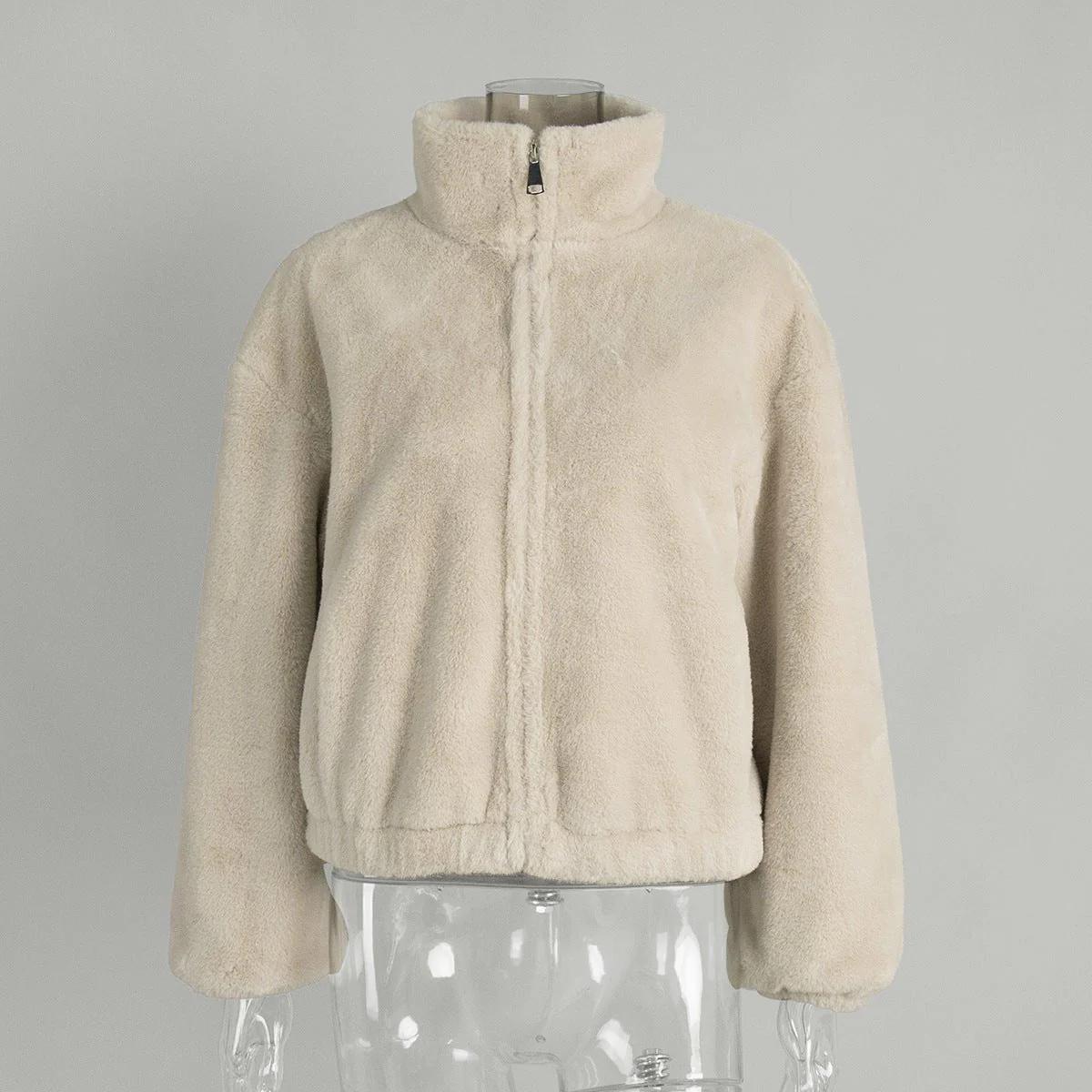 Cozy Faux Fur | Women's Beige Sleeveless Stand Collar Vest - Image 6