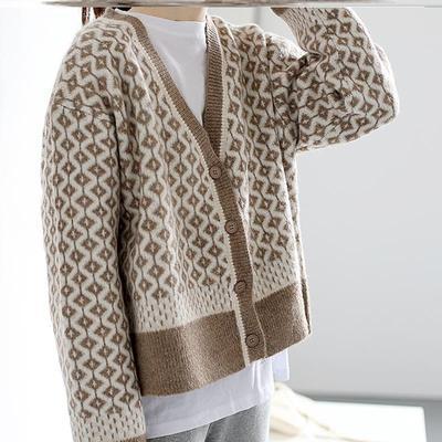 Cozy Thick V-Neck Cardigan Sweater – Geometric Pattern, Japanese & Korean Casual Chic FD - Image 6