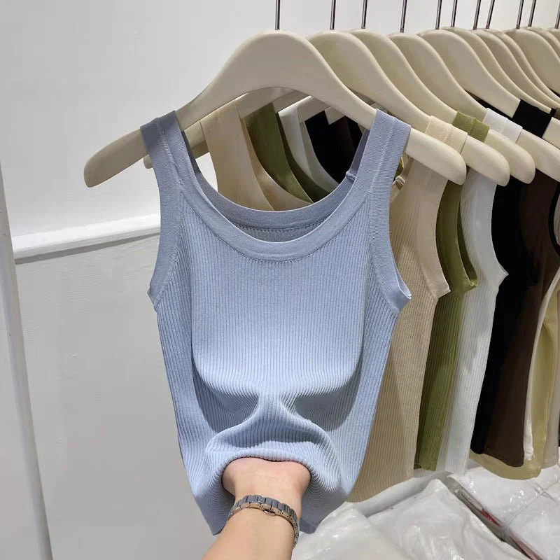 Curved bead U-neck irregular small suspender vest women's inner ice silk knitted bottoming shirt slim solid color top summer tide - Image 12