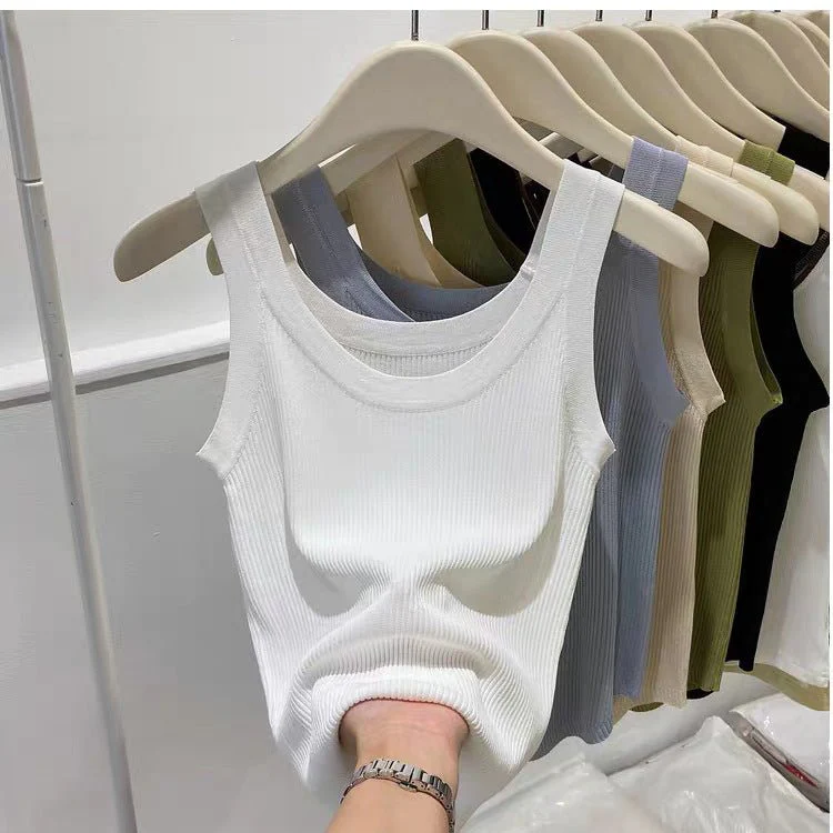Curved bead U-neck irregular small suspender vest women's inner ice silk knitted bottoming shirt slim solid color top summer tide - Image 5