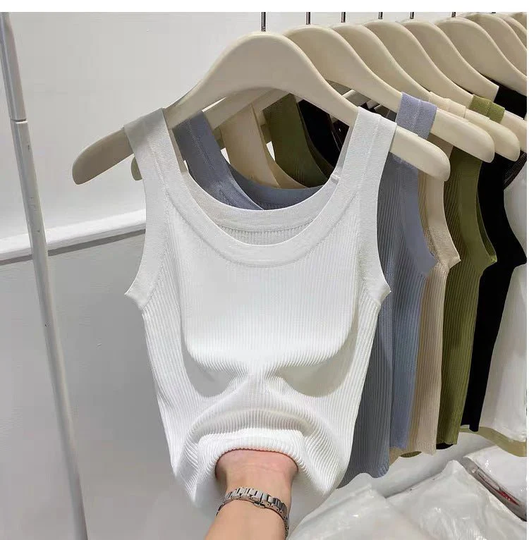 Curved bead U-neck irregular small suspender vest women's inner ice silk knitted bottoming shirt slim solid color top summer tide - Image 7