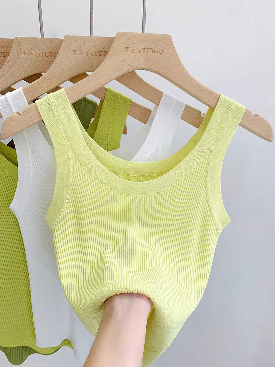 Curved bead U-neck irregular small suspender vest women's inner ice silk knitted bottoming shirt slim solid color top summer tide - Image 9