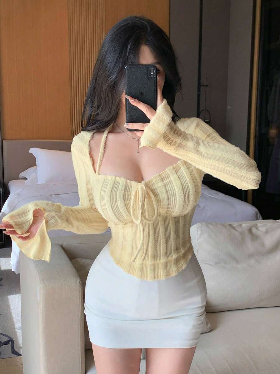 DAZY Women Chic Brown Floral Mesh Long Sleeve Crop Top - Image 104