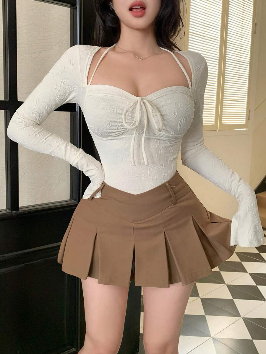 DAZY Women Chic Brown Floral Mesh Long Sleeve Crop Top - Image 128